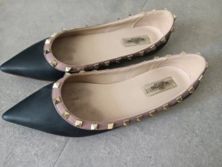 Valentino Bailarinas Mujer Negro/Rosa Tachuelas