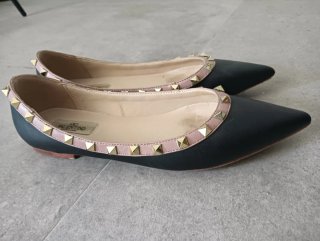 Valentino Bailarinas Mujer Negro/Rosa Tachuelas