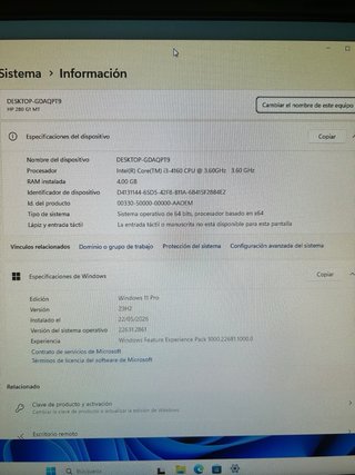 Ordenador HP i3 4GB RAM Windows 11