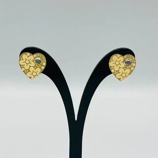 Pendientes Corazón Flores Circonita Dorados
