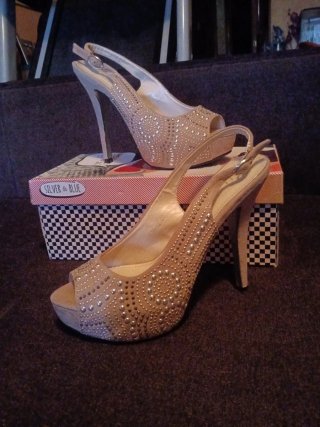 Zapatos tacón plataforma beige/dorado T37