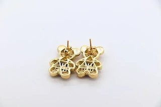 Pendientes Oso Circonitas Azul y Dorado.