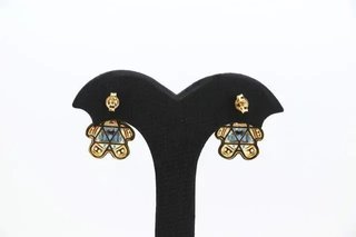 Pendientes Oso Circonitas Azul y Dorado.