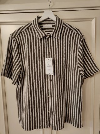 Camisa Zara Rayas Marrón y Blanca Talla M