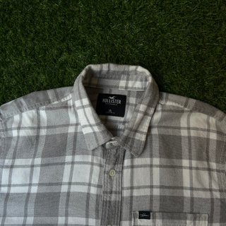 Camisa cuadros Hollister XL gris y blanco