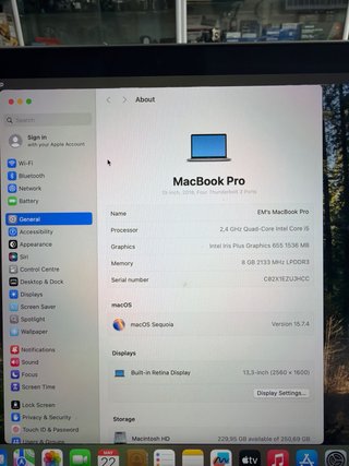 MacBook Pro 13” 2019 i5 8GB RAM 256GB SSD