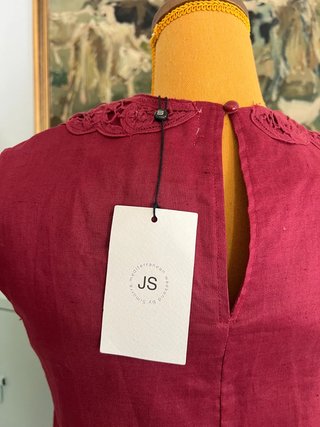 JS Simorra Red Brick Ramie Embroidered Dress Size 36  (NEW with tags 169€)