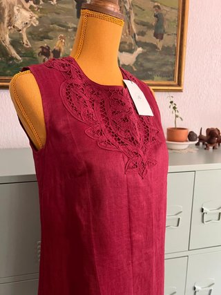 JS Simorra Red Brick Ramie Embroidered Dress Size 36  (NEW with tags 169€)