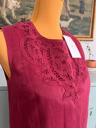 JS Simorra Red Brick Ramie Embroidered Dress Size 36  (NEW with tags 169€)