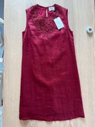 JS Simorra Red Brick Ramie Embroidered Dress Size 36  (NEW with tags 169€)