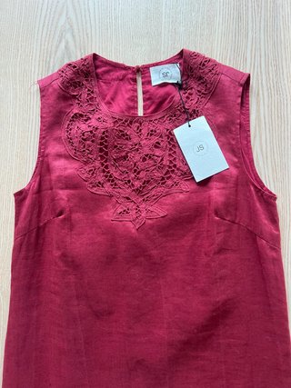 JS Simorra Red Brick Ramie Embroidered Dress Size 36  (NEW with tags 169€)