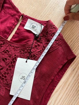 JS Simorra Red Brick Ramie Embroidered Dress Size 36  (NEW with tags 169€)