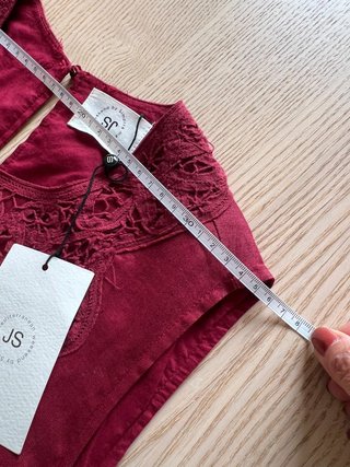 JS Simorra Red Brick Ramie Embroidered Dress Size 36  (NEW with tags 169€)