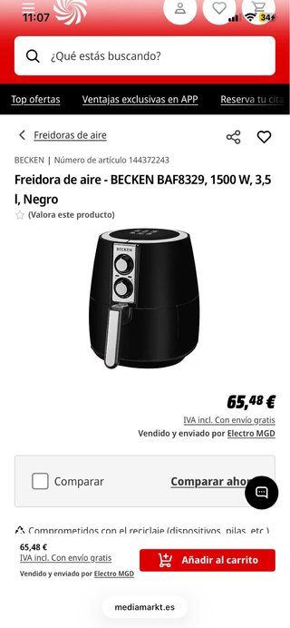 Freidora de aire BECKEN BAF8329 3.5L