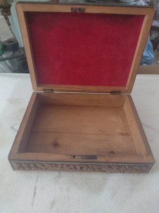 Joyero antiguo tallado madera de sándalo, hueso...