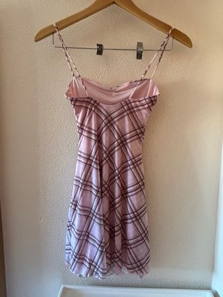 Vestido rosa y marrón a cuadros
