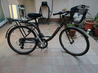 Bicicleta paseo mujer con cesta y portabultos