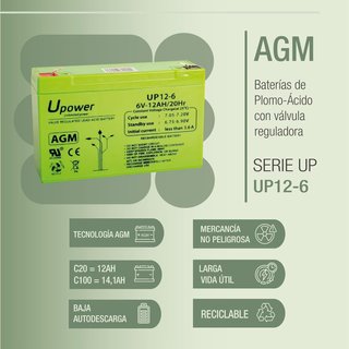 Batería U-Power AGM 6V 12Ah Sellada Recargable