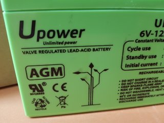 Batería U-Power AGM 6V 12Ah Sellada Recargable