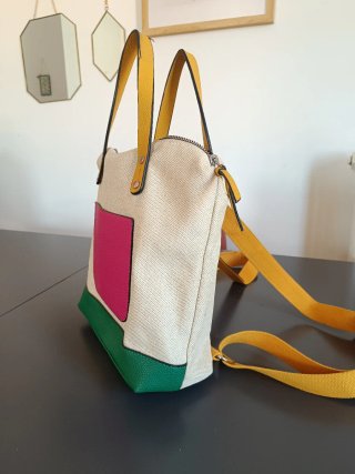 Bolso Mochila Verde y Rosa