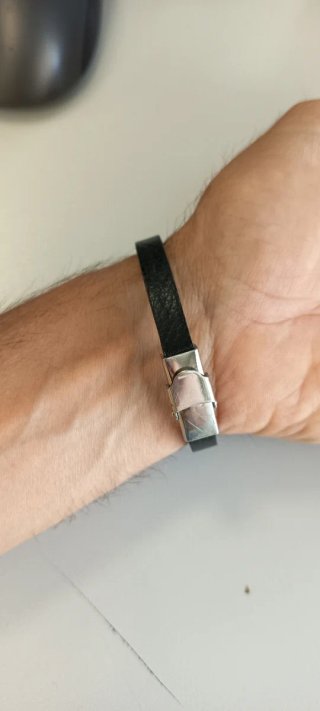 Pulsera cuero negro y acero plateado