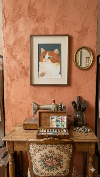 Dipinto Vintage Gatto 1974