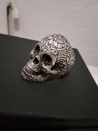 Anillo Plata Calavera Diseño Floral