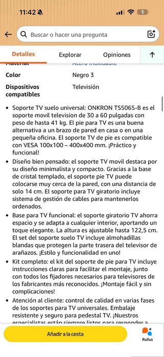 Soporte TV ONRON Negro