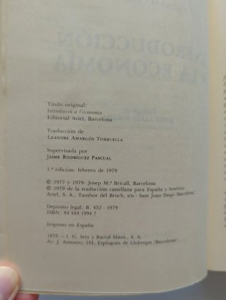 Introducción a la Economía. Josep M. Bricall. 1979