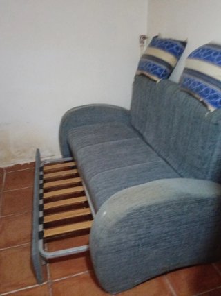 Sofá Cama Tela Gris y Azul
