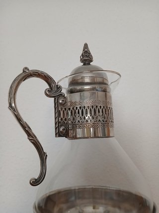Jarra cafetera/tetera vintage cristal y metal