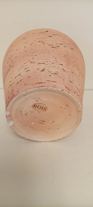CANTARO DECORATIVO DE CERÁMICA ROSA Y DORADO