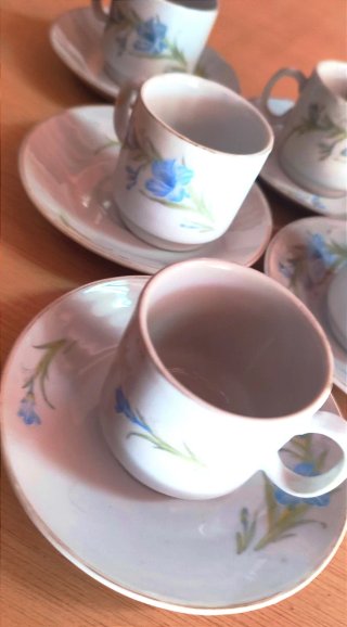 Juego café espresso vintage flores azules