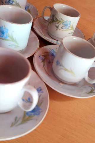 Juego café espresso vintage flores azules