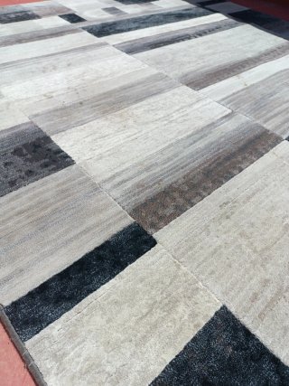 Alfombra grande salón beige y gris