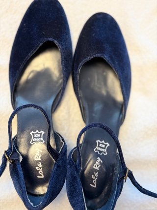 Zapatos Lola Rey Azul Tacon Bajo Fiesta