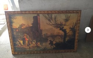 Cuadro antiguo paisaje con marco dorado