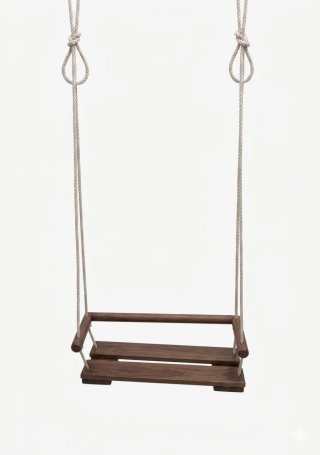 Columpio de madera y cuerda blanca
