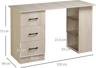 Escritorio Porta PC Con 3 Cajones Y 3 Estantes, Escritorio Para Habitación Y Oficina En Madera 120X49X72Cm