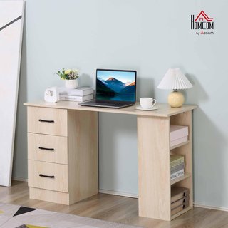 Escritorio Porta PC Con 3 Cajones Y 3 Estantes, Escritorio Para Habitación Y Oficina En Madera 120X49X72Cm