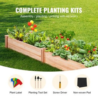 Cama de Jardín Elevada, 7.9 x 2 x 0.8 pies Caja de Plantas de Madera, Cajas de Plantación al Aire Libre con Base Abierta, para Cultivar Flores/Vegetales/Hierbas en el Patio/Jardín/Balcón, Color Ma...
