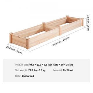 Cama de Jardín Elevada, 7.9 x 2 x 0.8 pies Caja de Plantas de Madera, Cajas de Plantación al Aire Libre con Base Abierta, para Cultivar Flores/Vegetales/Hierbas en el Patio/Jardín/Balcón, Color Ma...