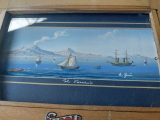 Portagioie in legno con dipinto Napoli