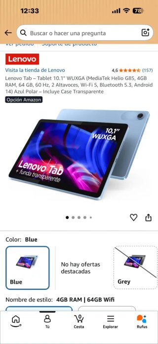 Tablet Lenovo Tab 10.1 + Funda Transparente