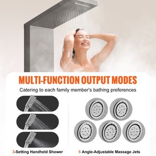 Sistema di Pannello Doccia, Torre Doccia 4 Modalità, Pioggia, Cascata, 5 Getti Massaggio Completo e Testa Doccia 3 Configurazioni con Tubo 59", Set Doccia Monta...