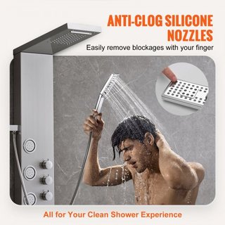 Sistema di Pannello Doccia, Torre Doccia 4 Modalità, Pioggia, Cascata, 5 Getti Massaggio Completo e Testa Doccia 3 Configurazioni con Tubo 59", Set Doccia Monta...
