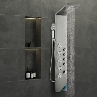 Sistema di Pannello Doccia, Torre Doccia 4 Modalità, Pioggia, Cascata, 5 Getti Massaggio Completo e Testa Doccia 3 Configurazioni con Tubo 59", Set Doccia Monta...