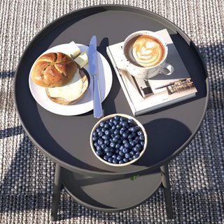 Tavolo Rotondo da Giardino 2 Livelli in Metallo Nero