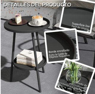 Tavolo Rotondo da Giardino 2 Livelli in Metallo Nero