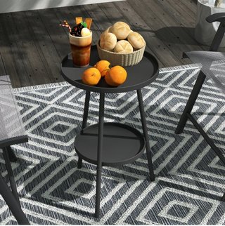 Tavolo Rotondo da Giardino 2 Livelli in Metallo Nero